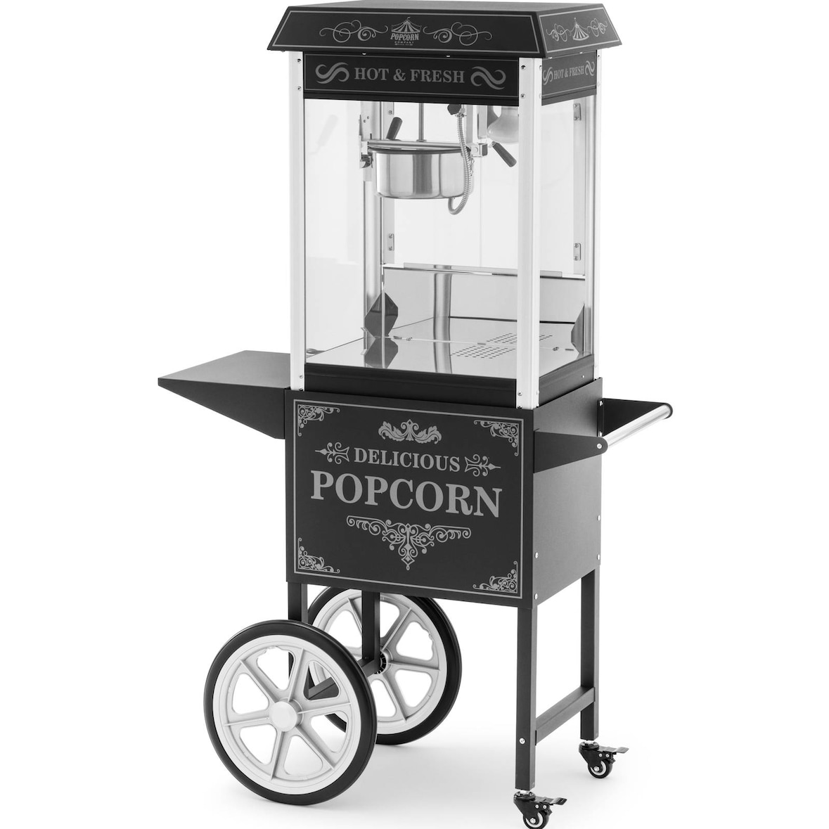 Royal Catering Palomitera móvil con carrito - estilo retro - negra - para palomitas dulces y saladas - 5 kg/h