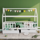 thumbnail of Merax Hausbett Massivholzbett, mit Rausfallschutz,Für Erwachsene,90 x 200 cm, mit zwei Schubladen, Weiß