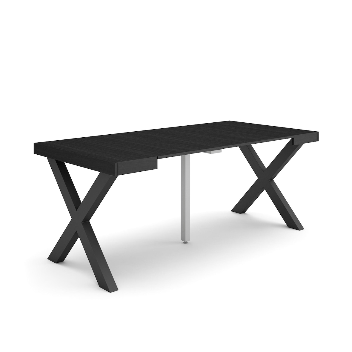 Ausziehbarer Konsolentisch, 180x90x73cm, Für 8 Personen, Holzbeine, Moderner Stil, Schwarz _ 232_41