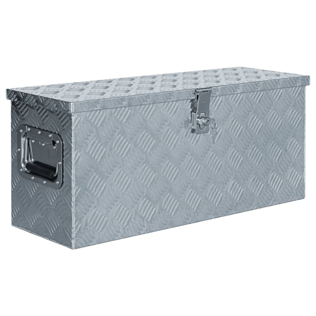 DELUKE® Aluminiumbox mit Deckel - Abschließbar Alubox Deichselbox Alu Anhängerbox Werkzeugkiste Metall Transportbox Metallkiste, 76,5x26,5x33cm Silber