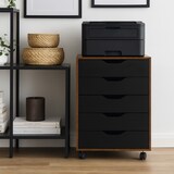 thumbnail of Relaxdays Rollcontainer, 5 Schubladen, HxBxT: 66,5 x 48 x 39,5 cm, Büroschrank, Aktenschrank mit Rollen, braun/schwarz