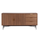 thumbnail of Credenza a 2 ante e 3 cassetti in melamina e acciaio, marrone, 160 cm - Oviala
