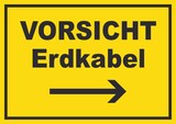 thumbnail of Vorsicht Erdkabel mit Richtungspfeil rechts Schild A2 (420x594mm)