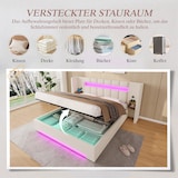 thumbnail of Merax Polsterbett 180x200 cm mit LED & Stauraum, Doppelbett mit hydraulischem Bettkasten, USB-Anschluss, breitem Kopfteil & Lattenrost, Samt, Beige