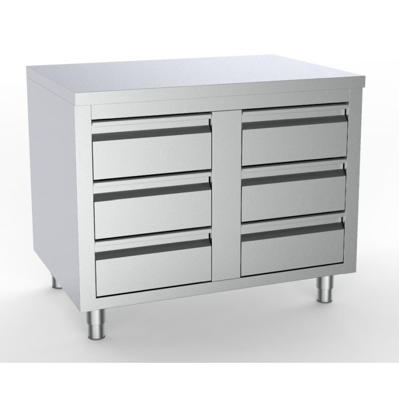 Combisteel Arbeitsschrank 6 Schubladen Edelstahl AISI 430 1000x700x850mm