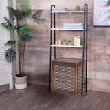 thumbnail of Standregal HWC-K82, Badregal Waschmaschinen-Regal Leiterregal, Industrial Metall Holz 155x64x25cm ~ Marmor-Optik weiß