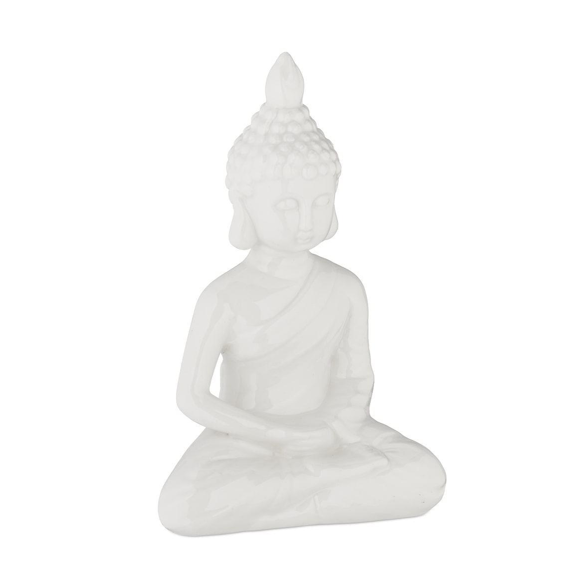 Relaxdays Buddha Figur sitzend, 17 cm hoch, Garten-Dekofigur, wetterfest & frostsicher, Dekoskulptur Wohnzimmer, weiß
