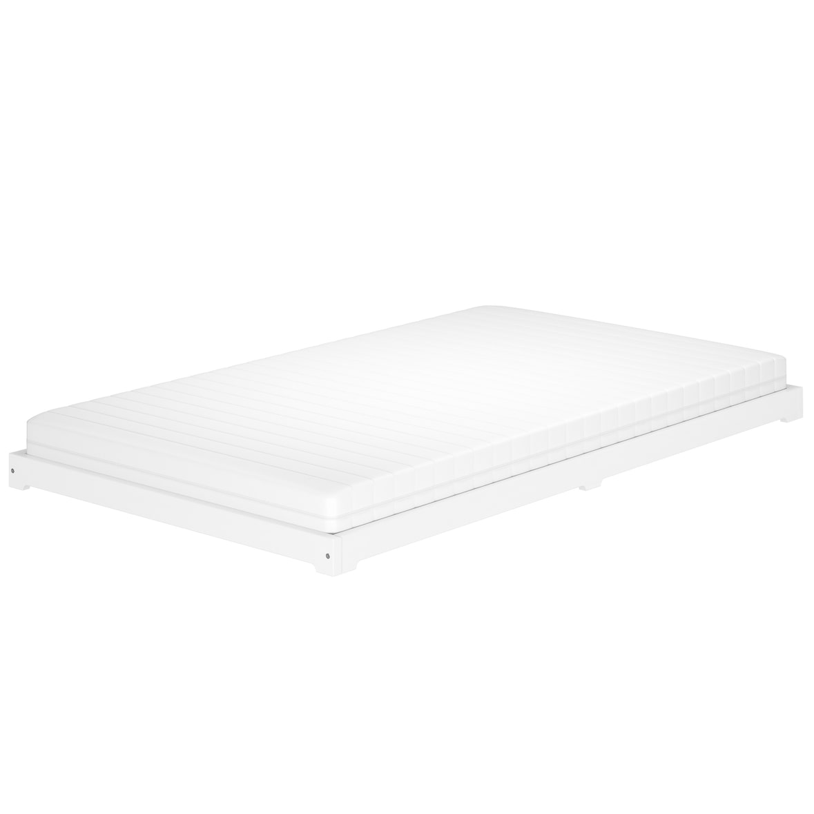 Weißes Teenagerbett Futon extra niedriges Studentenbett 120x200 Kiefer V-60.47W-12 Rollrost und Matratze inkl.
