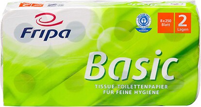 1728 Rollen Toilettenpapier, 2-lagiges Tissue 12 cm x 10 cm weiss Basic 250 Blatt