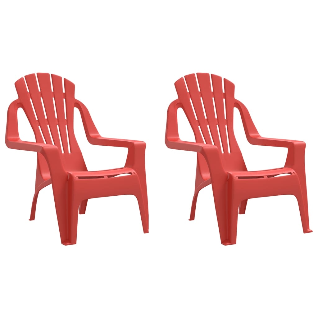 vidaXL Kinder Gartenstühle 2 Stk., Gartenstuhl mit Rückenlehne Armlehnen, Kinder Gartensessel Holzoptik, Gartenmöbel Sessel Stuhl, Rot PP Holzoptik