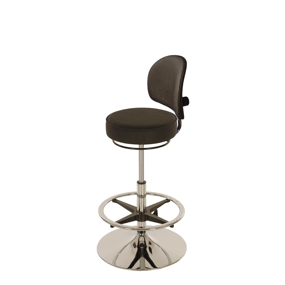 PROREGAL Drehhocker Indianapolis High, Rückenlehne | Sitzhöhe 58-83cm | Tragfähigkeit 110kg | Kunstleder-Sitz | Stahltellerfuß, Fußring | Schwarz