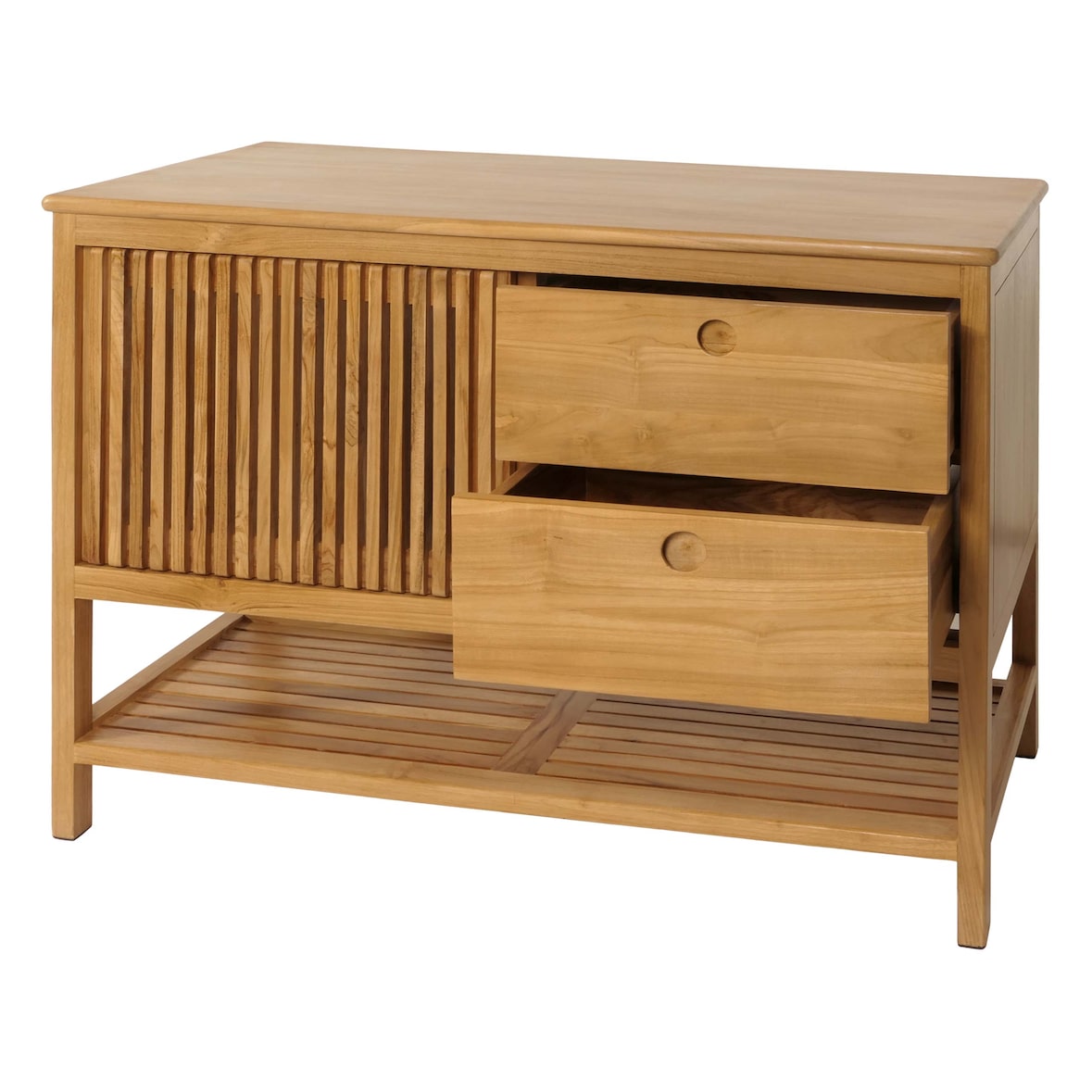 Teak-Waschbeckenunterschrank HWC-M70, Waschtisch Schrank, hochwertiges B-Grade-Teak (Kernholz, 20-30 Jahre), 81x106x55cm