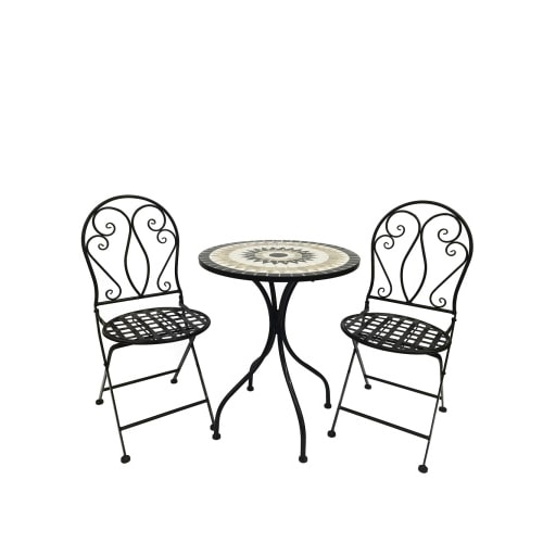3 teilig Mosaik Eisen Set Gartenset Bistro Set Sitzgruppe klappbar Gartenmöbel : Komplett-Set