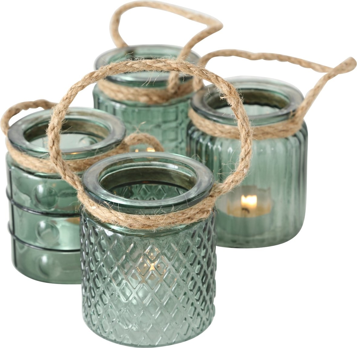 Windlicht Trax Glas lackiert Henkel H.9 cm pastell grün 4er Set