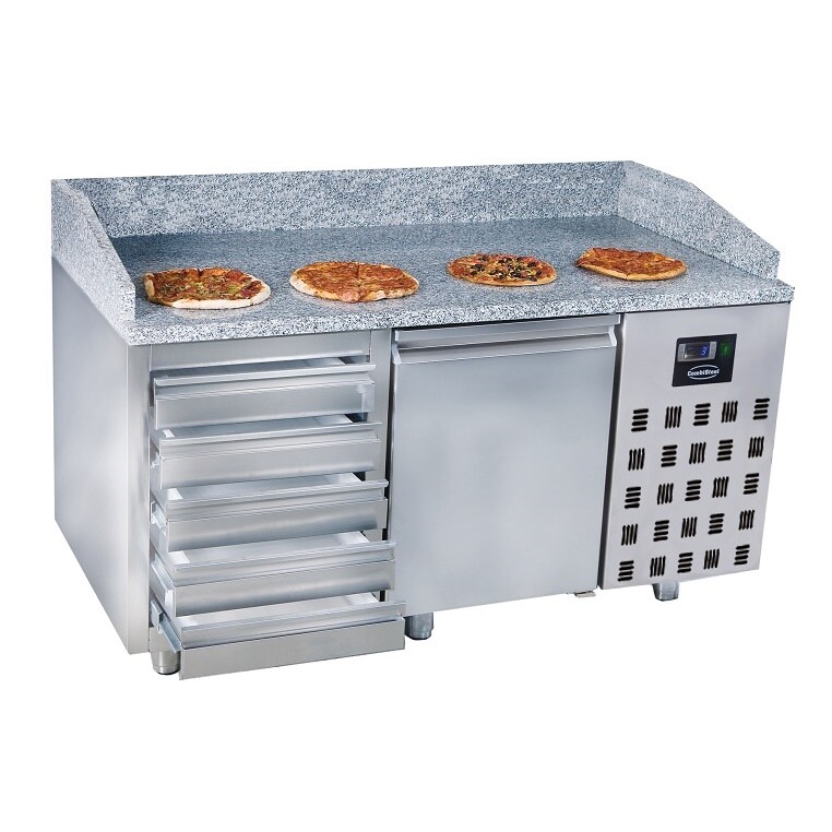 Pizzatisch mit 1 Tür und 5 Schubladen BxTxH 1550x800x1080mm | + CHEFGASTRO Geschirrtuch