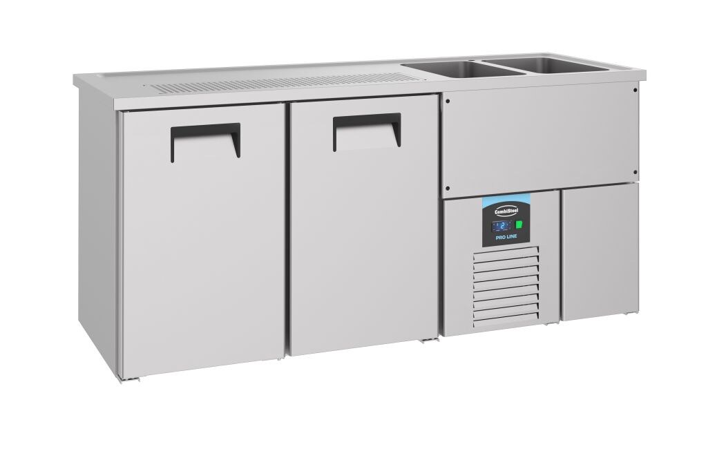 Combisteel Biertheke mit Spülbecken – 2 Türen, für 2 Fässer, 195 cm breit