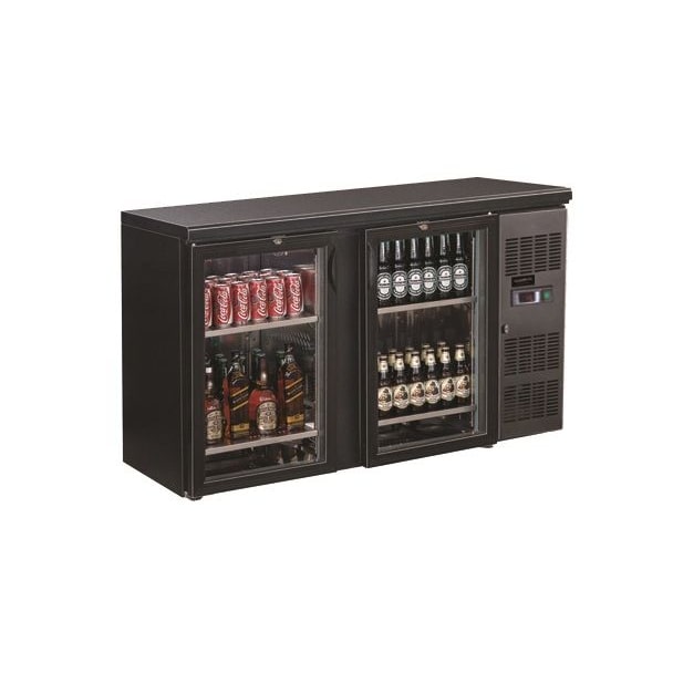Gastro Barkühler Bar-Kühlschrank schwarz 2 Glastüren, 350l, 1462x535x860 mm