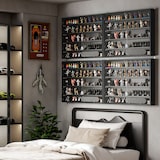 thumbnail of Vitrina de Pared Vitrina de Madera con Estantes Ajustables 2 Puertas Correderas de Vidrio para Colecciones Perfumes Figuras de Decoración 80x9,5x60 cm