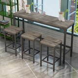 thumbnail of Esstisch Set mit 3 Hockern Bartisch 148x40x90 cm Braun+Grau, MDF Tischplatte und Metallgestell, platzsparend und pflegeleicht
