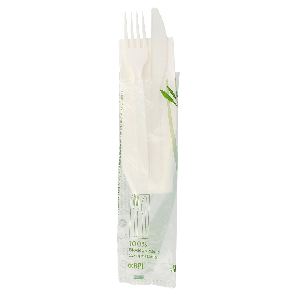 Bolsas 3/1 Cuchillo+Tenedor+Servilleta  18 Cm Blanco Cpla (500 unidades)