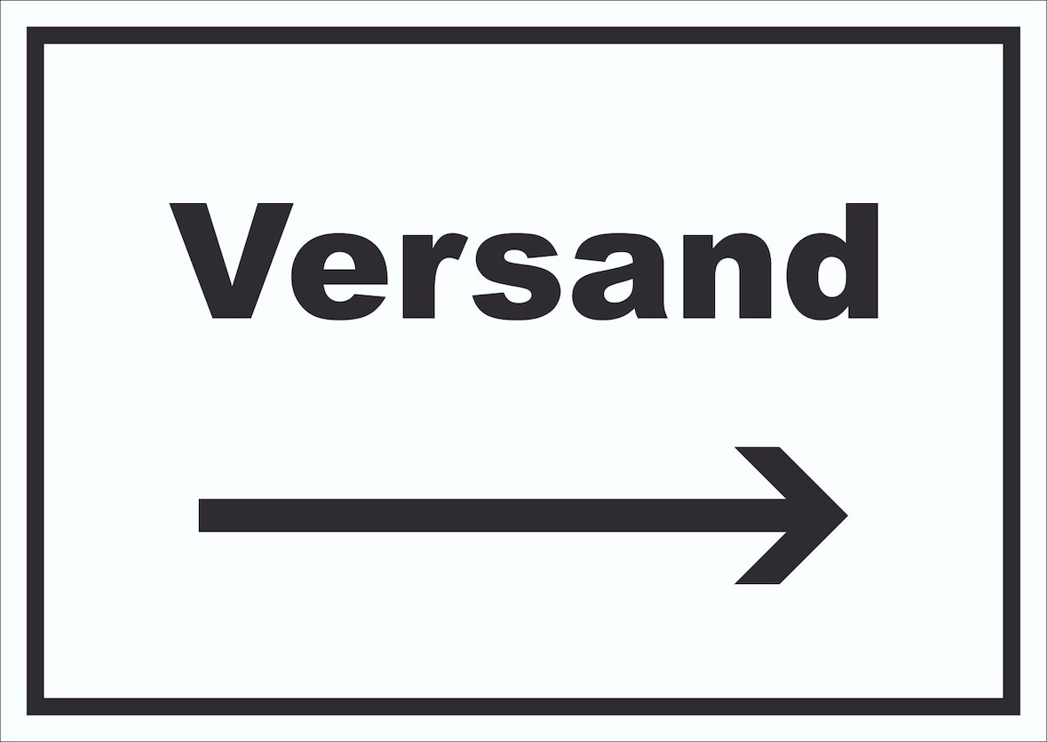 Versand Schild mit Text und Richtungspfeil rechts Lieferung shipping waagerecht A3 Rückseite selbstklebend