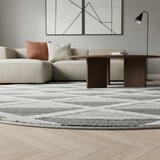 thumbnail of Teppich 3D-Effekt Geo-Muster Skulptural Waschbar Strapazierfähig Wohnzimmer Esszimmer Rund Grau 120x120 cm OEKO-TEX – GENF von Kadima Design