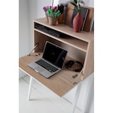 thumbnail of Escritorio 630 modelo BRISTOL en melamina Nogal con puerta abatible y patas de haya Verde, de HERDASA.