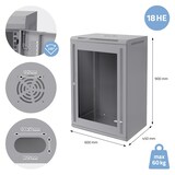 thumbnail of ECD Germany Netzwerkschrank 18HE Grau, Serverschrank 19 Zoll, Wandmontage 600×900×450 mm, abschließbare Glastür, Traglast 60 kg