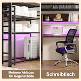 thumbnail of Hochbett 140x200 aus Metall mit LED-Beleuchtung, Schreibtisch und Stauraum, modernes Etagenbett mit Regalen und Schubladen Schwarz