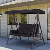 thumbnail of Outsunny balancín de jardín exterior de 3 plazas con toldo curvo bandejas y 2 almohadas para balcón terraza patio carga 360 kg 206x116x183 cm negro