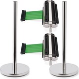 thumbnail of 2x Abgrenzungspfosten + 2x Absperrband grün Edelstahl Highflex 4-Wege Absperrsystem