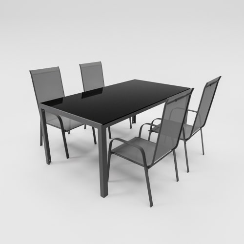 Gartenmöbel Set Metall Tisch 4 Stapelsessel Essgruppe Gartenset Sitzgruppe Stuhl anthrazit : Anthrazit