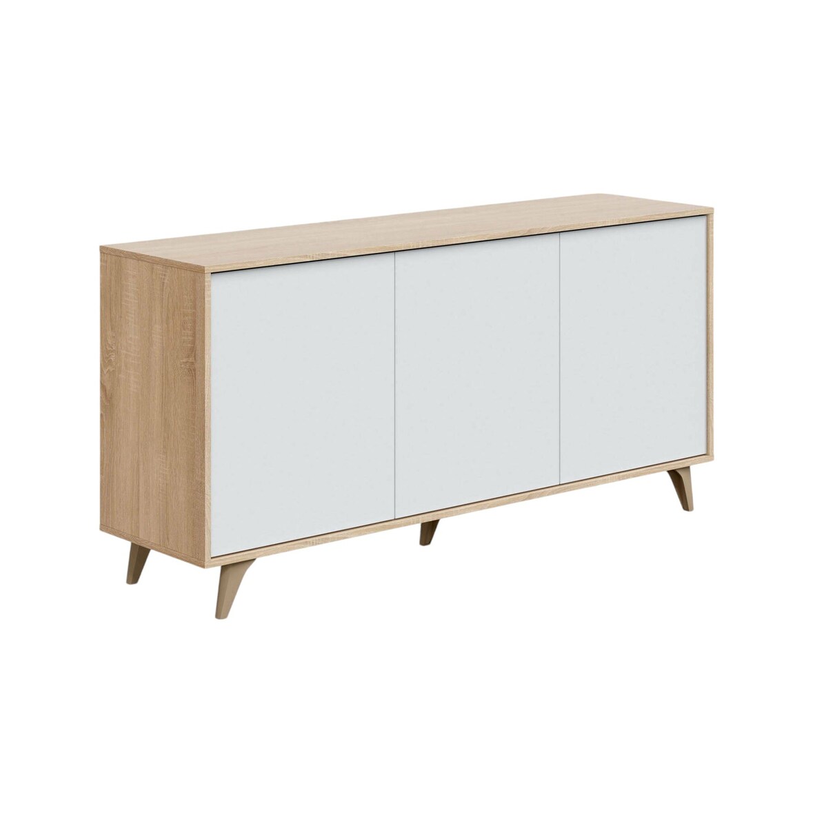 Dmora Credenza Arvada, Madia moderna a 3 ante e ripiani, Buffet da cucina, Buffet di design da soggiorno, 154x40h75 cm, Rovere e Bianco