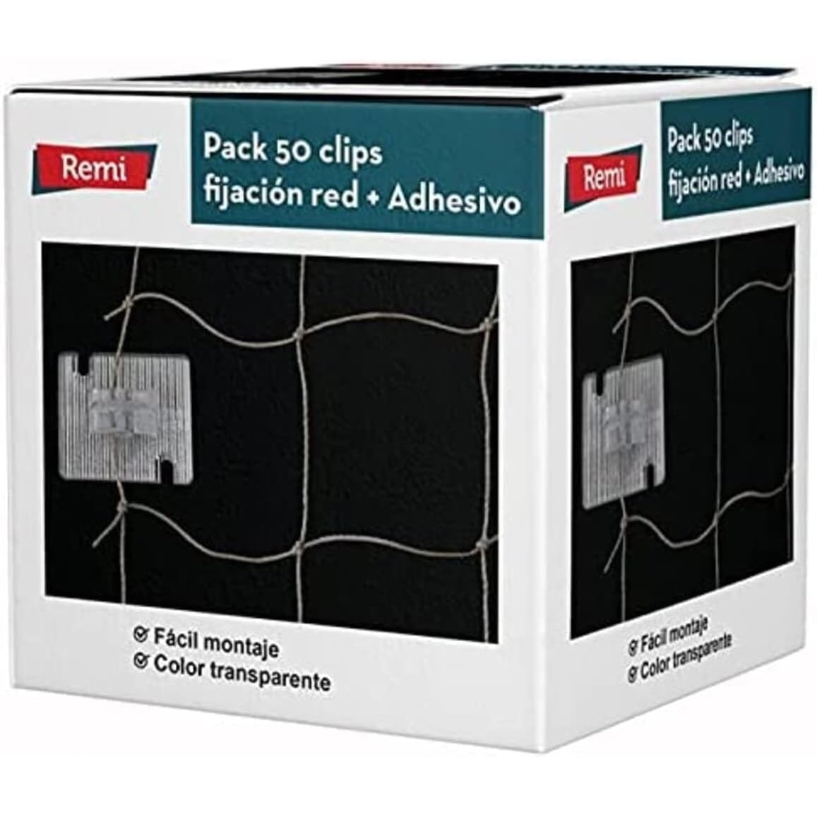 Remi Hogar  50 Clips de fijación de Red con Adhesivo para balcón | Aves y Gatos | Fácil Montaje |Policarbonato Anti UV | Sin red