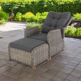 thumbnail of Garten-Relaxsessel mit Hocker, bis 130 kg Belastbarkeit, mit Polster, pflegeleichtes & wetterfestes Polyrattan, Mittelgrau/Dunkelgrau, Raburg Alisa