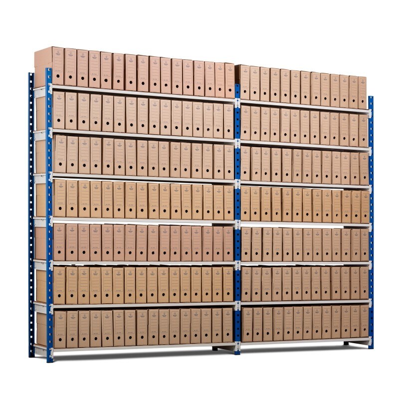 PROREGAL Aktenregal MAXIMUS Einseitig HxBxT 200x100x34cm, 5 Ebenen, offener Fachboden, bis zu 60 Archivordnern, Lichtblau/Lichtgrau