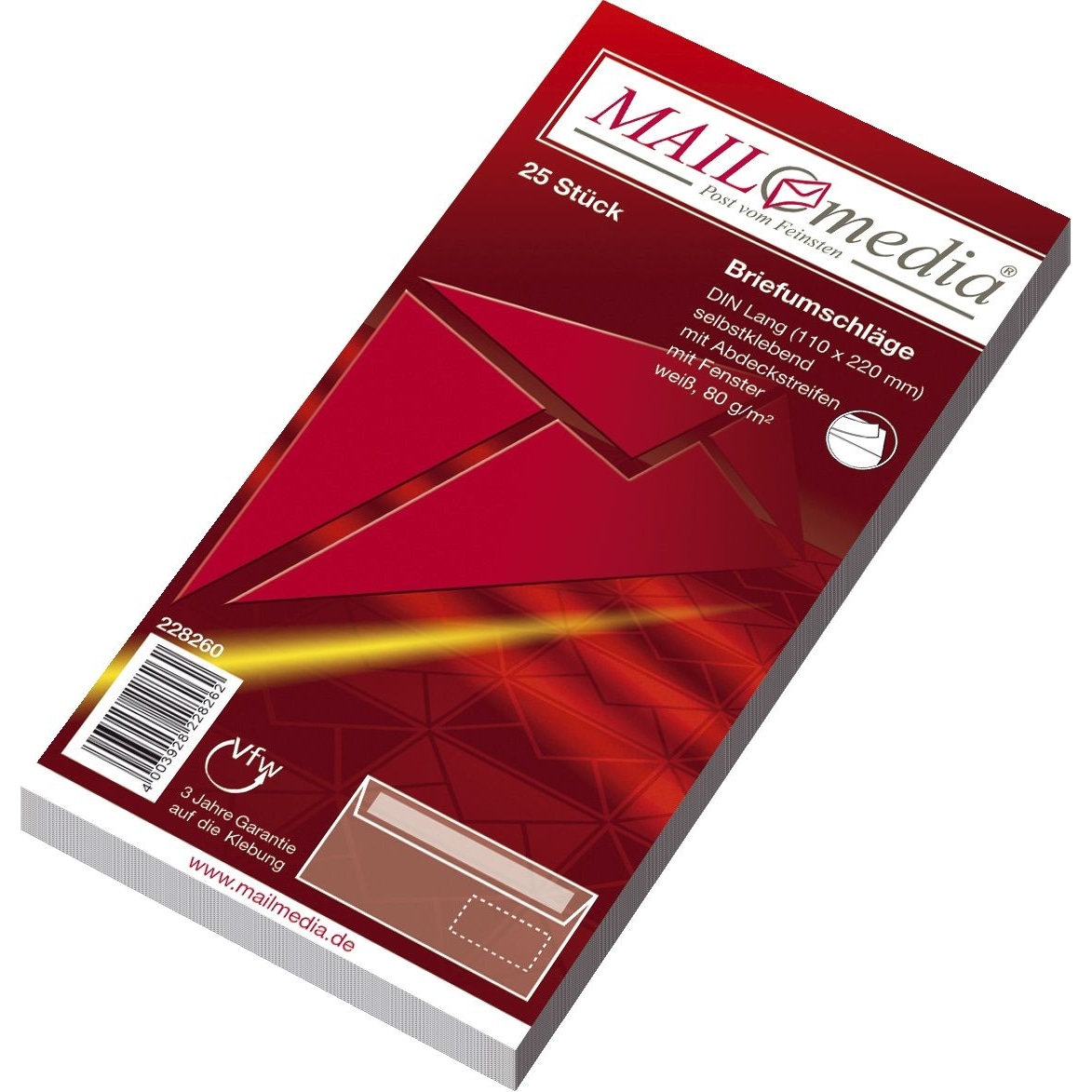 mayer-network 30002411 Briefumschläge DIN lang (220x110 mm), mit Fenster, haftklebend, 80 g/qm, 25 Stück