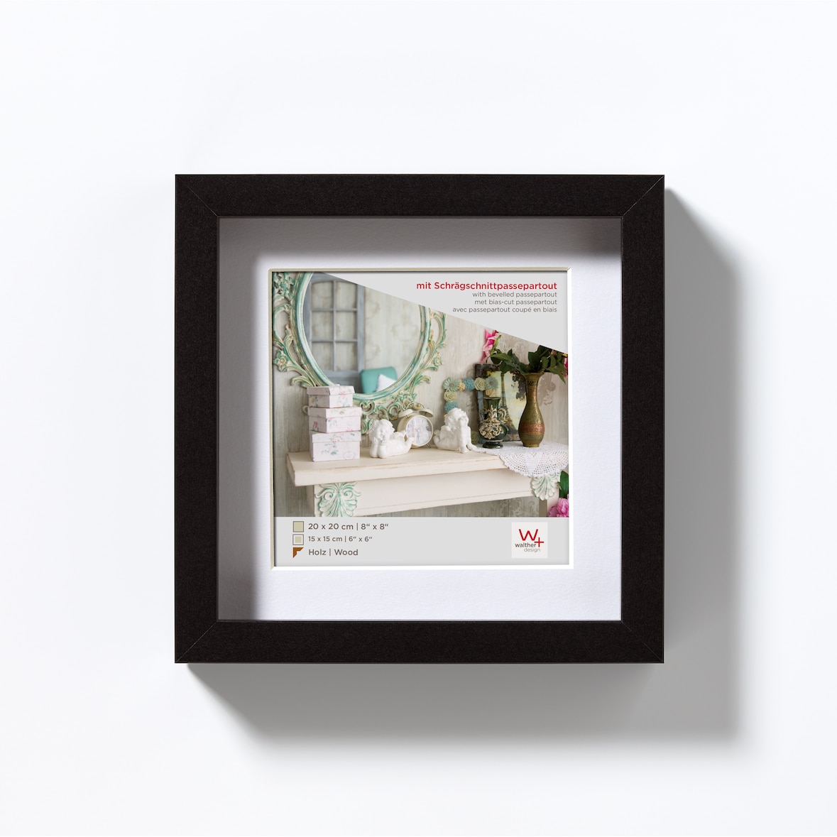 Stockholm 3D Houten Fotolijst 20x20 cm ZWART