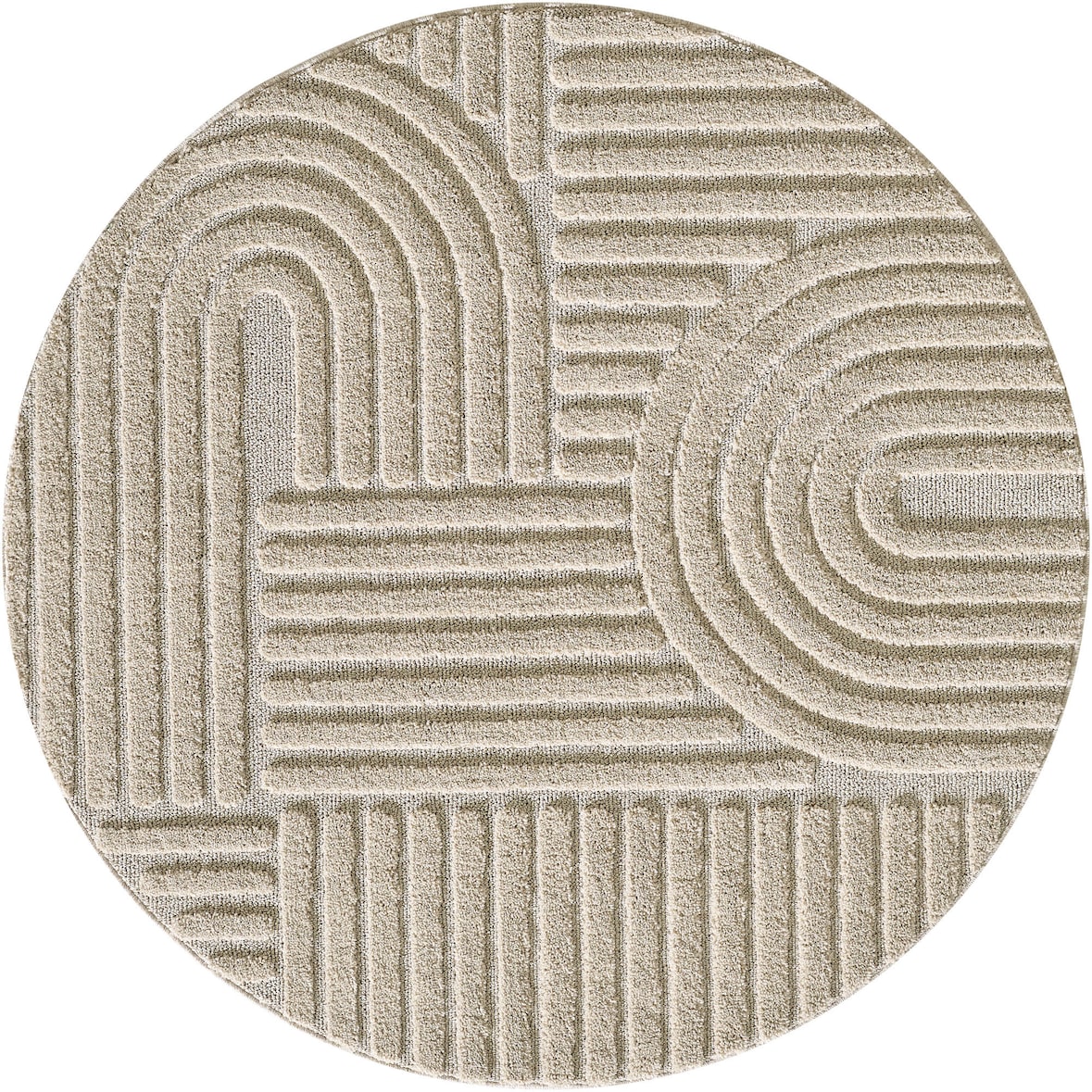 Teppich Wohnzimmer 3D Skandinavischer Boho Modern Waschbar Strapazierfähig Esszimmer OEKO-TEX Rund Beige 160x160 cm – RIGI von Kadima Design
