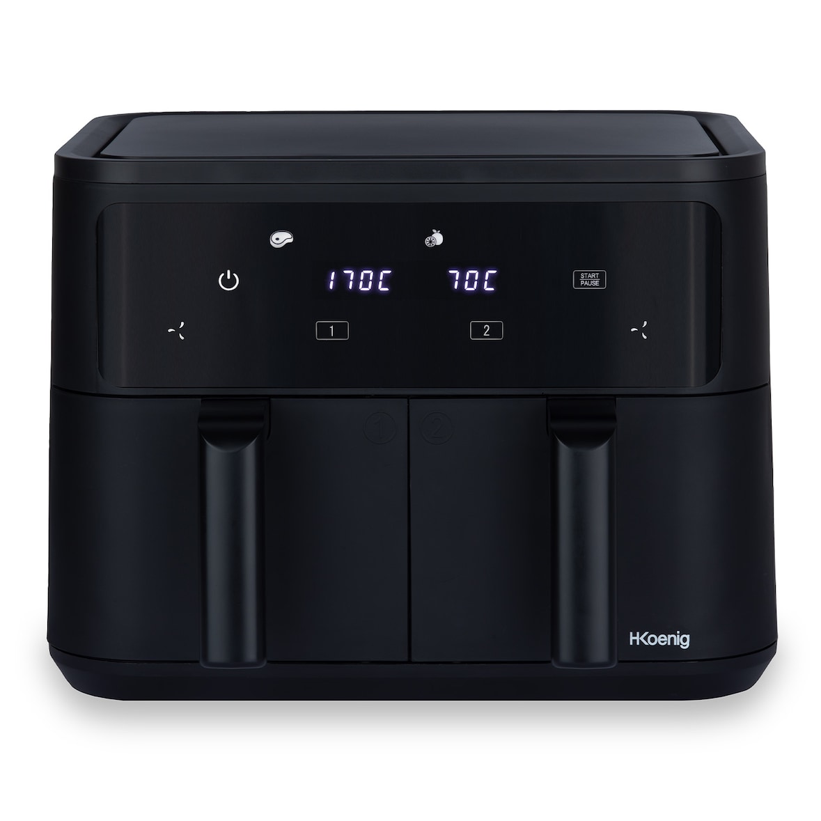 H.Koenig Friggitrice ad aria FRY900, Capacità 2x4,5L, Regolabile 80-200°C,  Timer 60min, 8 Programmi, Touch Screen