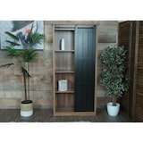 thumbnail of Armário HWC-K75, cómoda de tábua alta, porta de correr 8 compartimentos de arrumação, metal industrial com aspeto de madeira 163x76x38cm ~ castanho