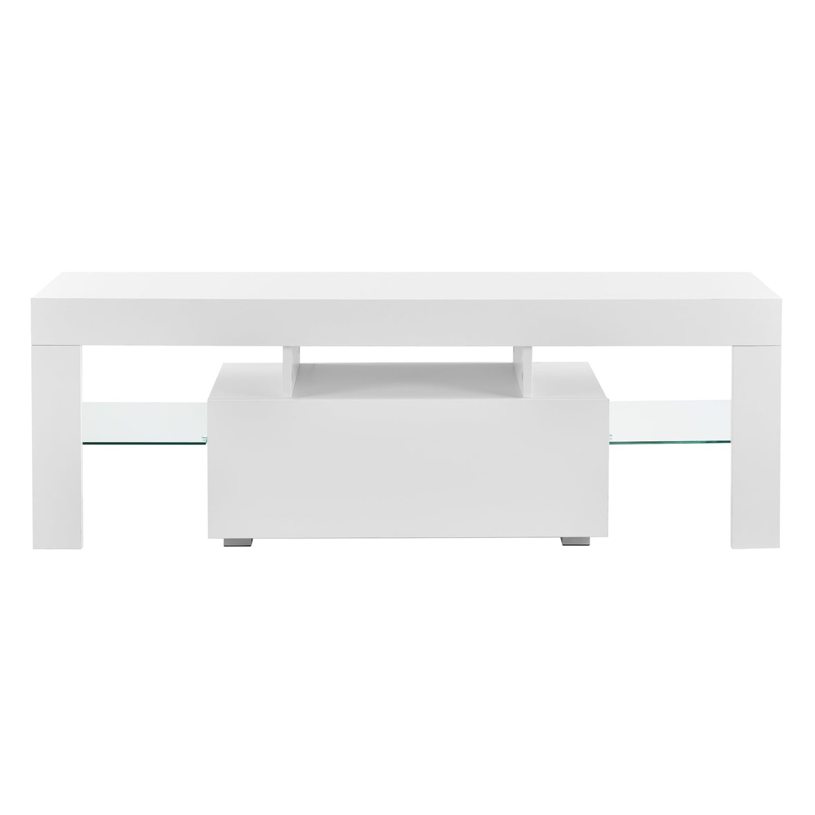 Helloshop26 - Meuble TV avec éclairage LED multicolore banc support design avec étagères 130 cm blanc 03_0005859