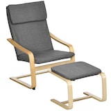 thumbnail of Relaxsessel Set mit Fußhocker Ohrensessel 80x67x99 cm mit Armlehnen Kopfstütze Leinenoptik Grau Holzgestell kompakt fürs Wohnzimmer