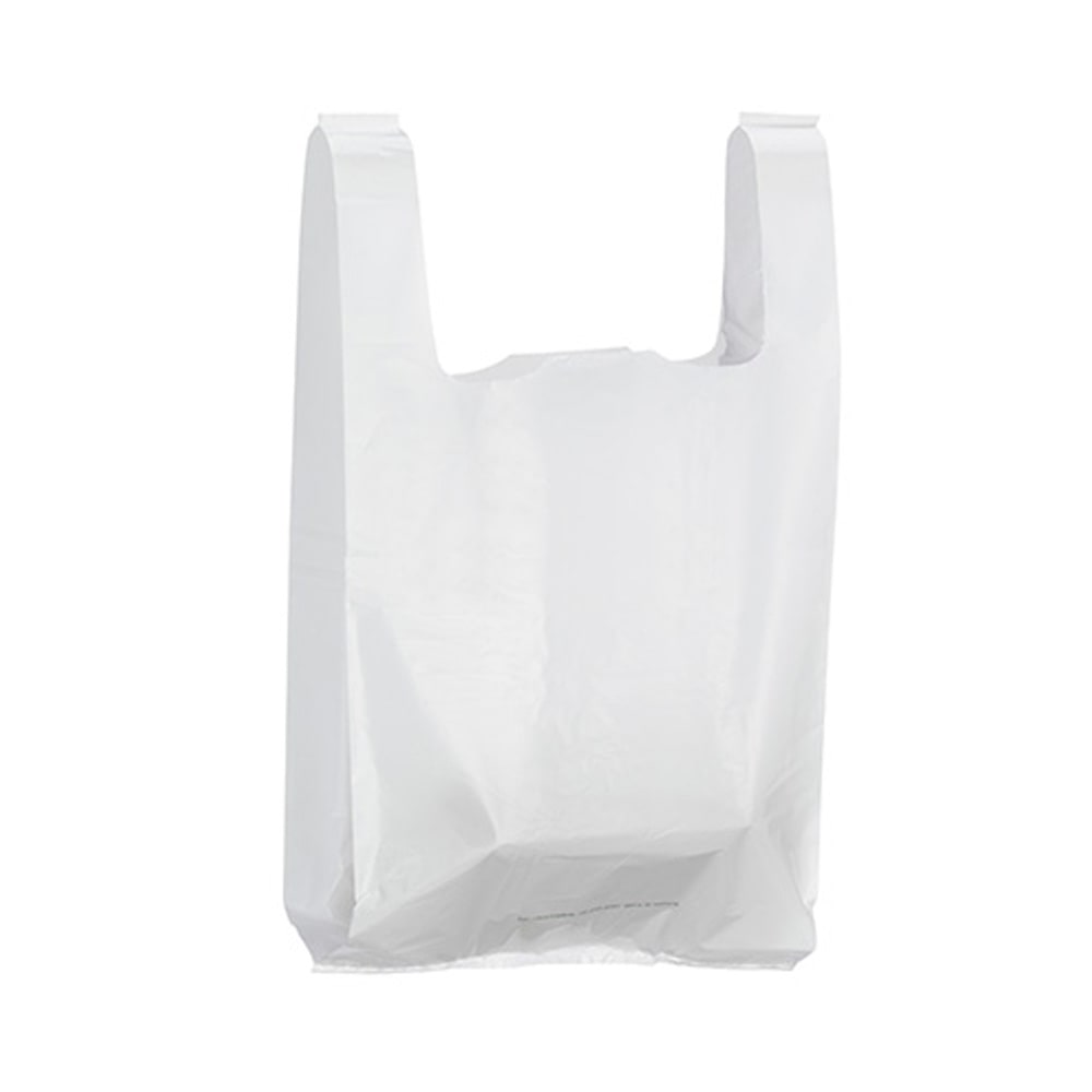 Sac bretelle réutilisable 30+14x54 cm en plastique blanc, 50 microns par 400