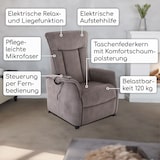 thumbnail of Fernsehsessel mit Aufstehhilfe, Relaxsessel mit Liegefunktion, mit 2 Motoren, 120 kg belastbar, Mikrofaser, Seidengrau, Raburg Marie