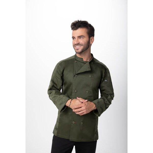 Chef Works® Kochjacke MOJAVE Flex Serie nachhaltig, Knöpfe, Cool Vent™, Olive, Größe 2XL