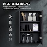 thumbnail of Spiegelschrank Badschrank Schwarz 40x12x60 cm mit 3 Regalfächern, wandhängend, Edelstahlkorpus und Aluminiumrahmen, lackierte Oberfläche