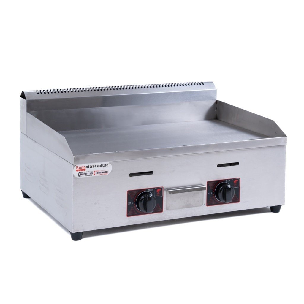 Fry Top, Griglia a Gas Professionale da Banco, in Acciaio Inox - Piastra Liscia - 73 x 55 x 40 h cm