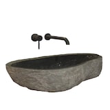 thumbnail of Lavabo Da Appoggio In Pietra Di Fiume Naturale Grigio - 70-90 x 34-45 x 15h