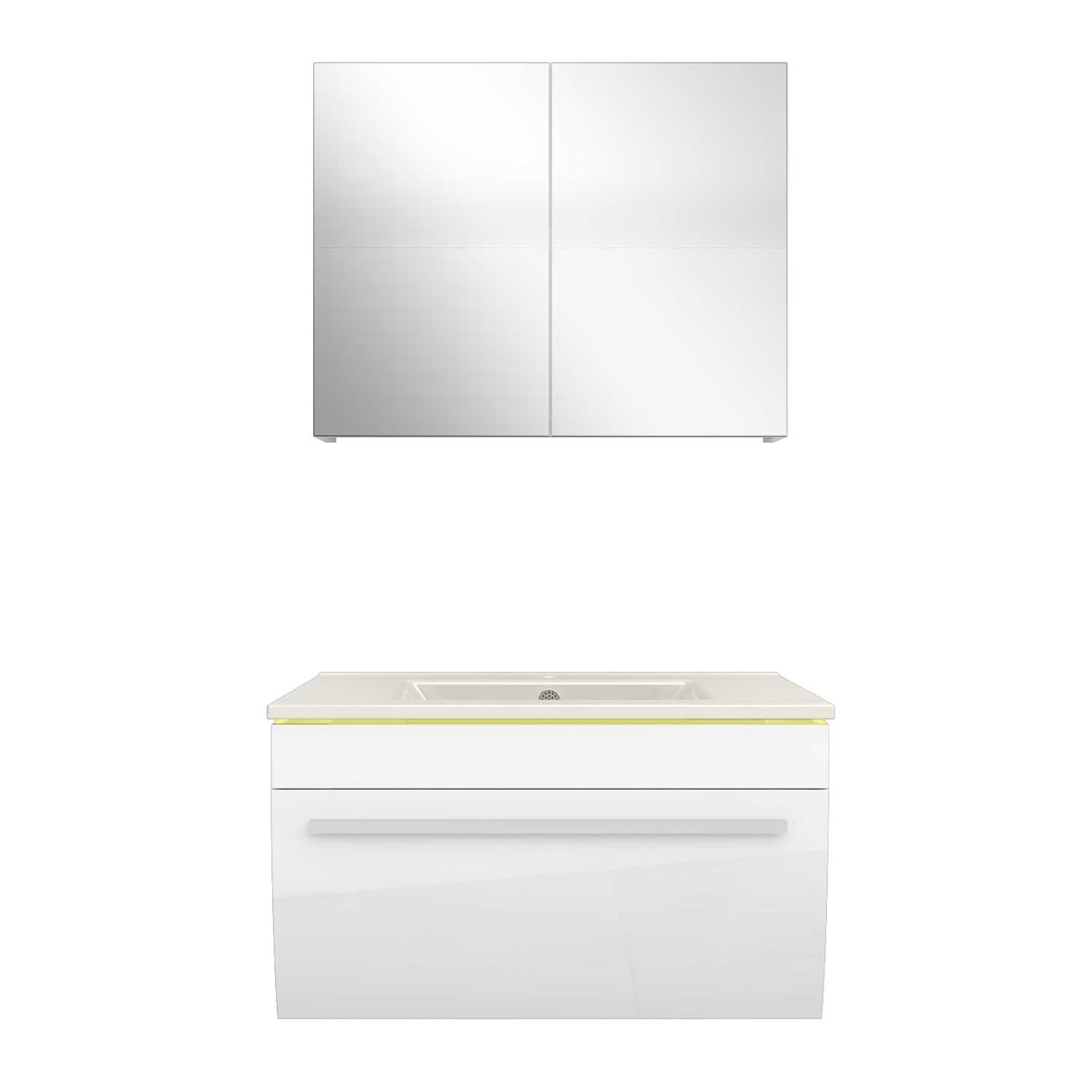Badmöbel Set Gently 3 V1 Weiß MDF Waschtisch 70cm mit 1x 5W LED-Strahler